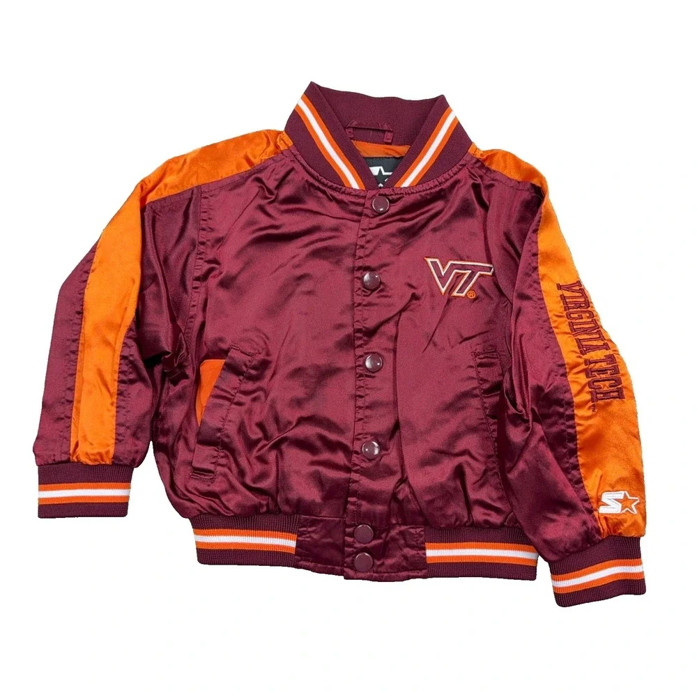 Vintage Virginia Tech Hokies Starter Jacket Baby 3T Maroon Satin Y2K Bomber Kids